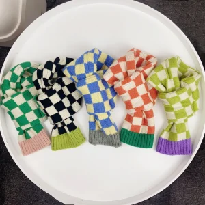 Chequer Contrast Color Knitted Dog Cat Scarf