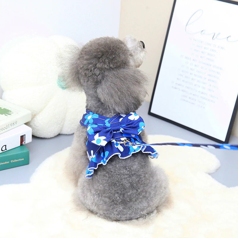 Floral Printed Dog Dress&Vest Harness with Leash - immagine 4