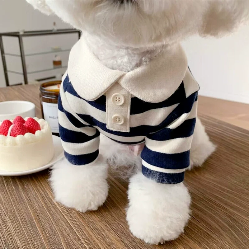 Casual Striped Collar Buttoned Dog Cat T-shirt - immagine 7