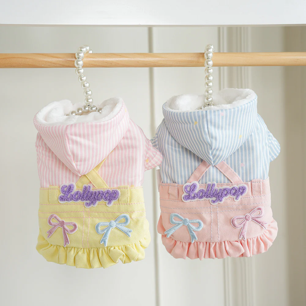 Warm Cross Straps Striped Hooded Dog Cat Jacket - immagine 2