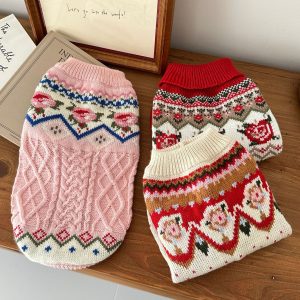 Sweet Rose Pattern Knitted Dog Cat Sweater