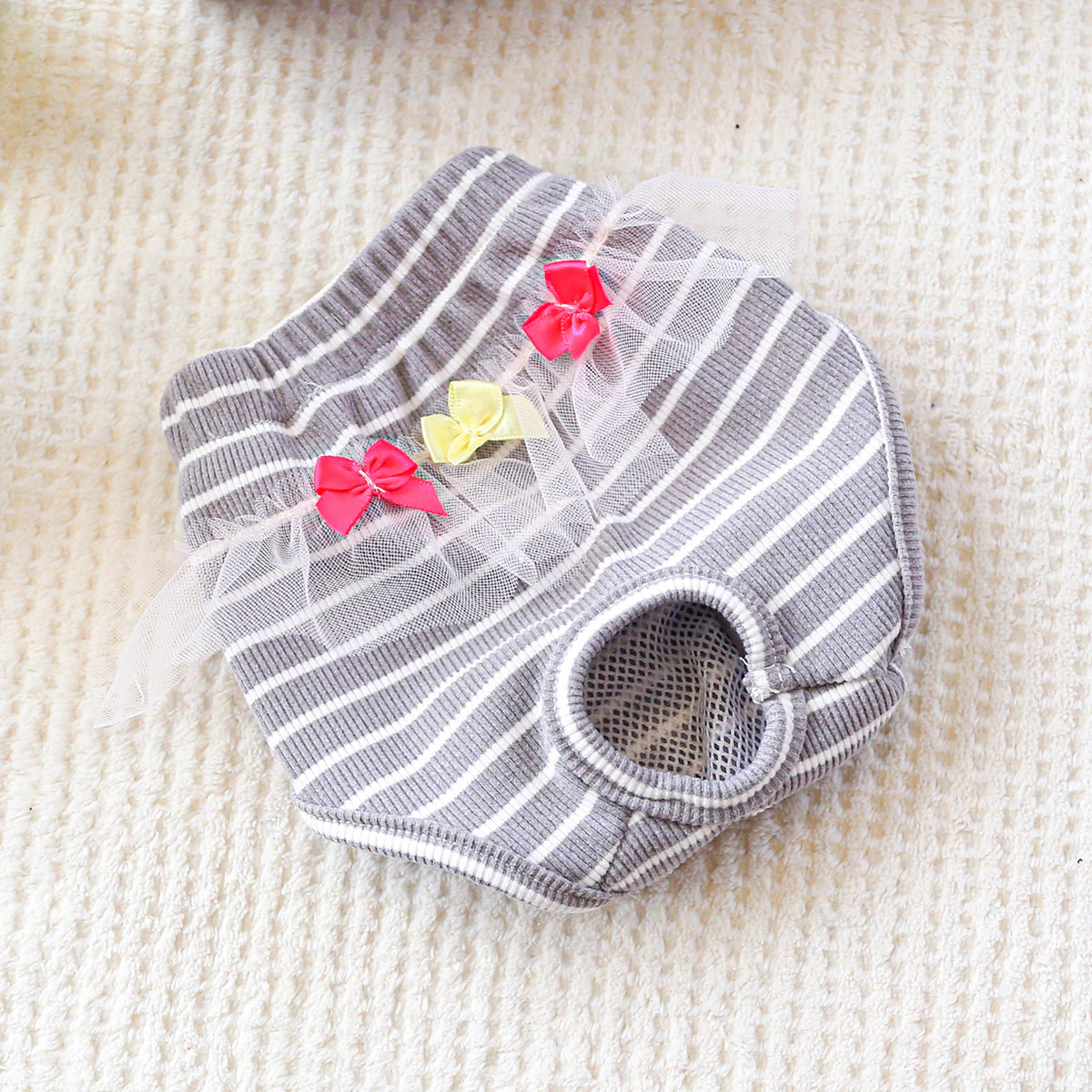 Washable Striped Bow Lace Dog Diaper Pants - immagine 4