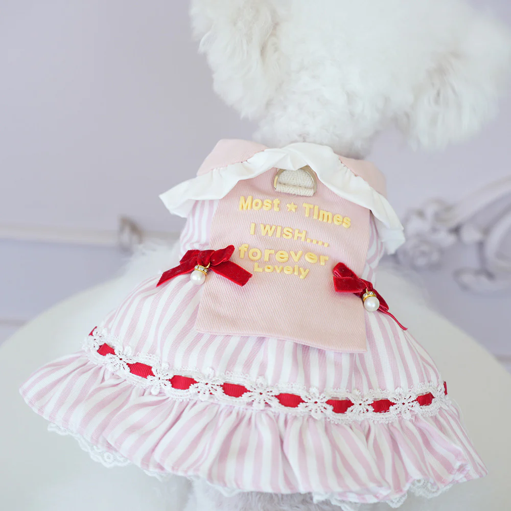 Sweet Striped Letter Bow Fleece Dog Cat Dress - immagine 3