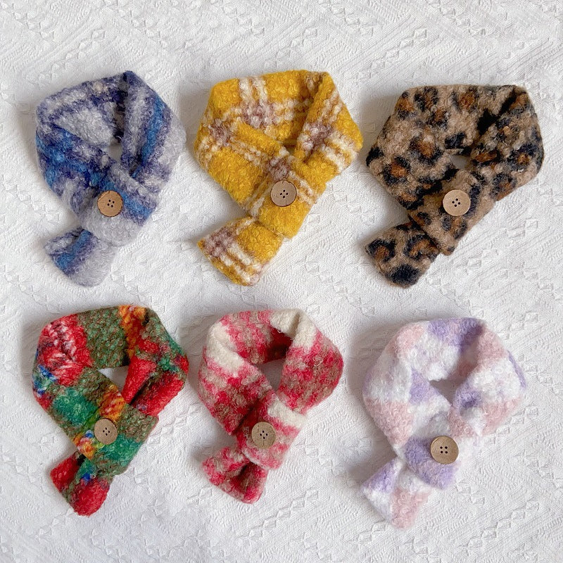 Plaid Pattern Buttoned Fleece Dog Cat Scarf - immagine 3