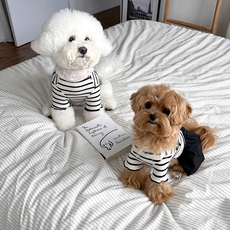 Black White Striped Bow Dog Cat Tee/Dress - immagine 6