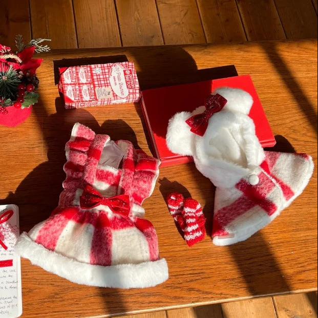 Bow Plaid Ruffled Fleece Dog Cat Dress/Cape - immagine 7