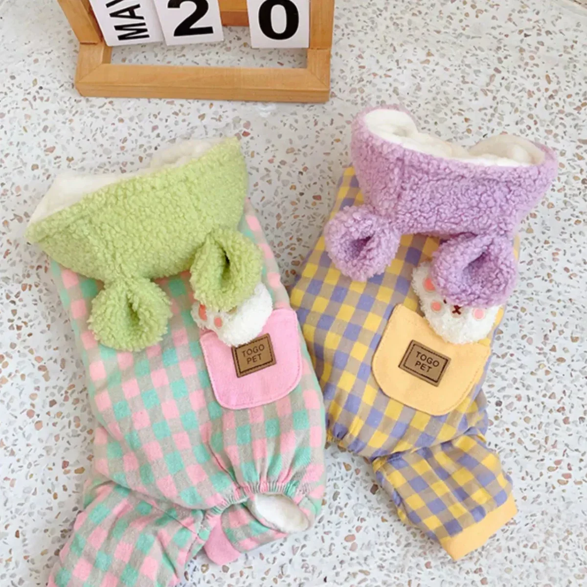 Fleece Plaid Color Block Hooded Dog Jumpsuits - immagine 9