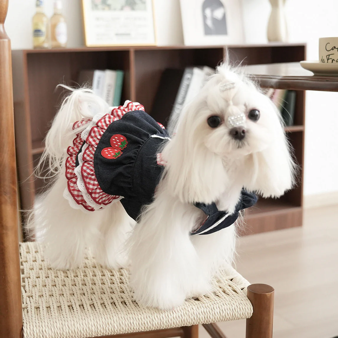 Sweet Strawberry Pattern Denim Dog Cat Dress - immagine 4