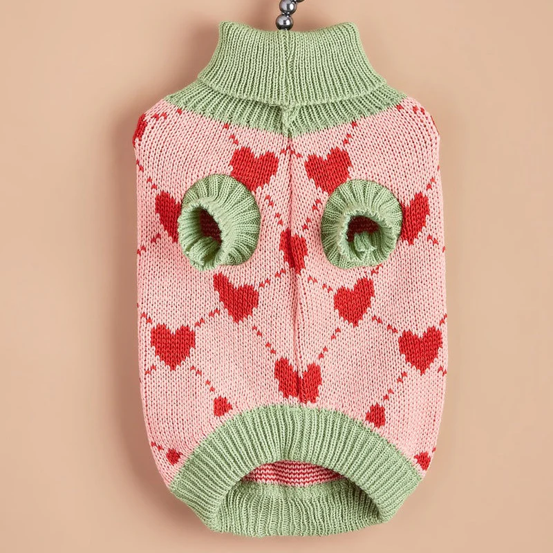 Color Block Heart Dog Cat Turtleneck Sweater - immagine 9