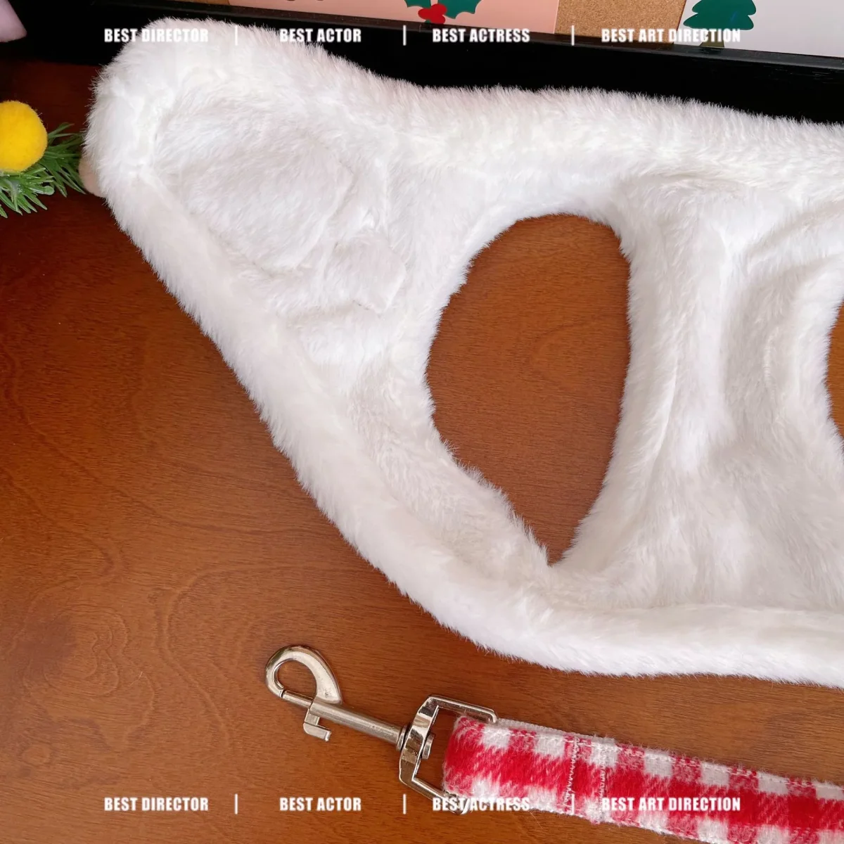 Fleece Furry Plaid Pattern Dog Harness&Leash - immagine 4