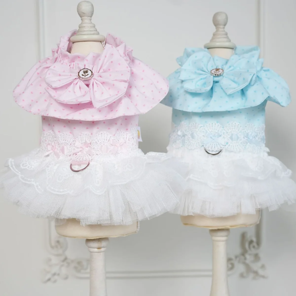 Sweet Bow Heart Dog Cat Harness Lace Dress - immagine 5