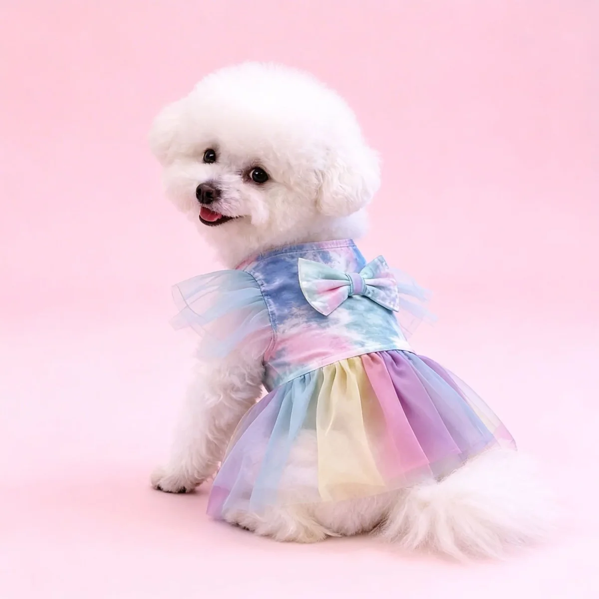 Tie-dyed Bow Decor Dog Cat Dress/Tee - immagine 4