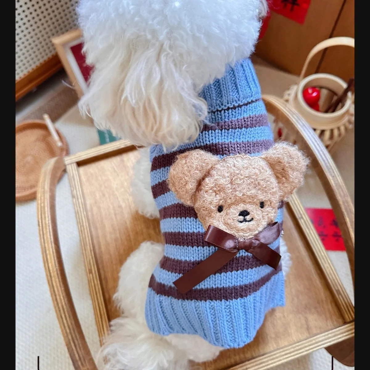 Bear Head Decor Striped Dog Cat Sweater - immagine 3