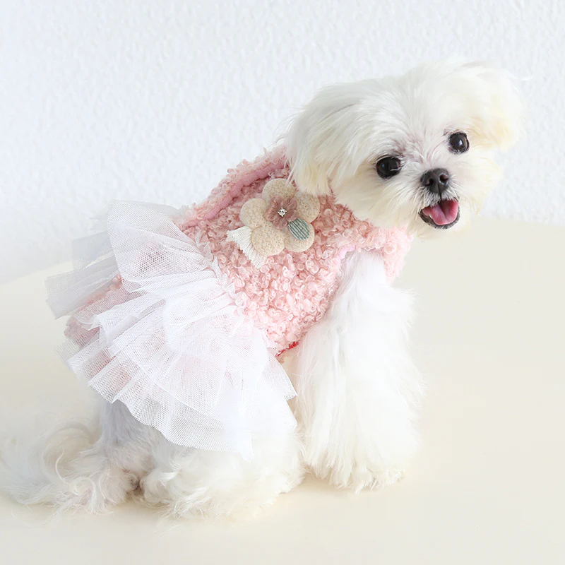 Fleece Flower Tree Rabbit Decor Dog Cat Lace Dress - immagine 2