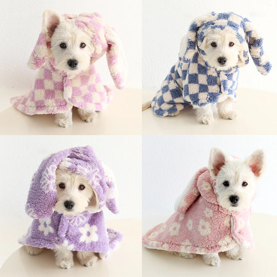 Plaid Flower Fleece Dog Cat Cape Pajama - immagine 2