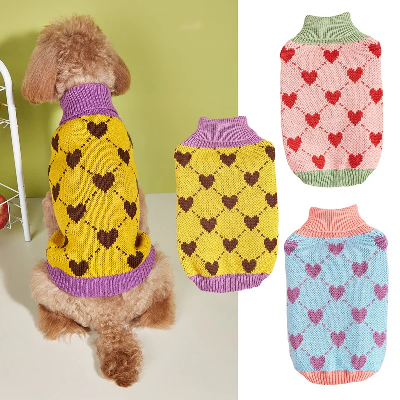 Color Block Heart Dog Cat Turtleneck Sweater