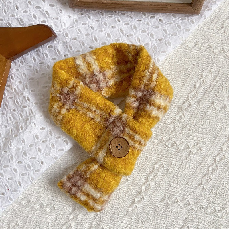 Plaid Pattern Buttoned Fleece Dog Cat Scarf - immagine 9