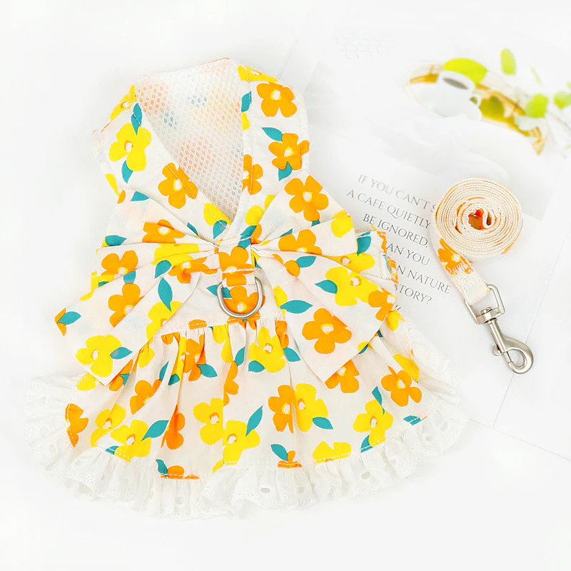 Multicolor Floral Dog Harness Dress/Vest Leash - immagine 3