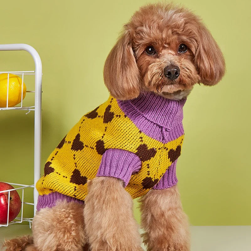 Color Block Heart Dog Cat Turtleneck Sweater - immagine 8