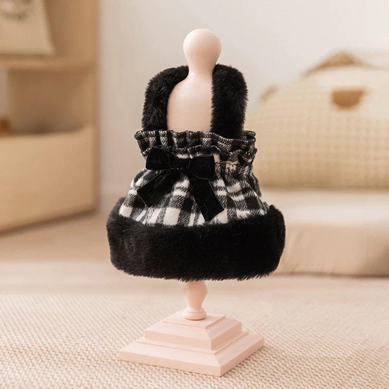 Fleece Plaid Dog Cat Dress Cape Set - immagine 4