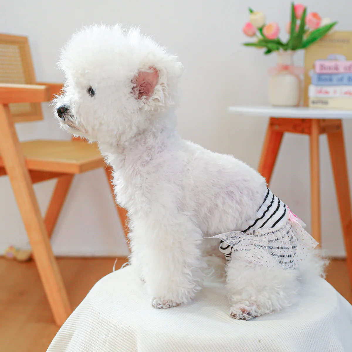Washable Striped Bow Lace Dog Diaper Pants - immagine 8