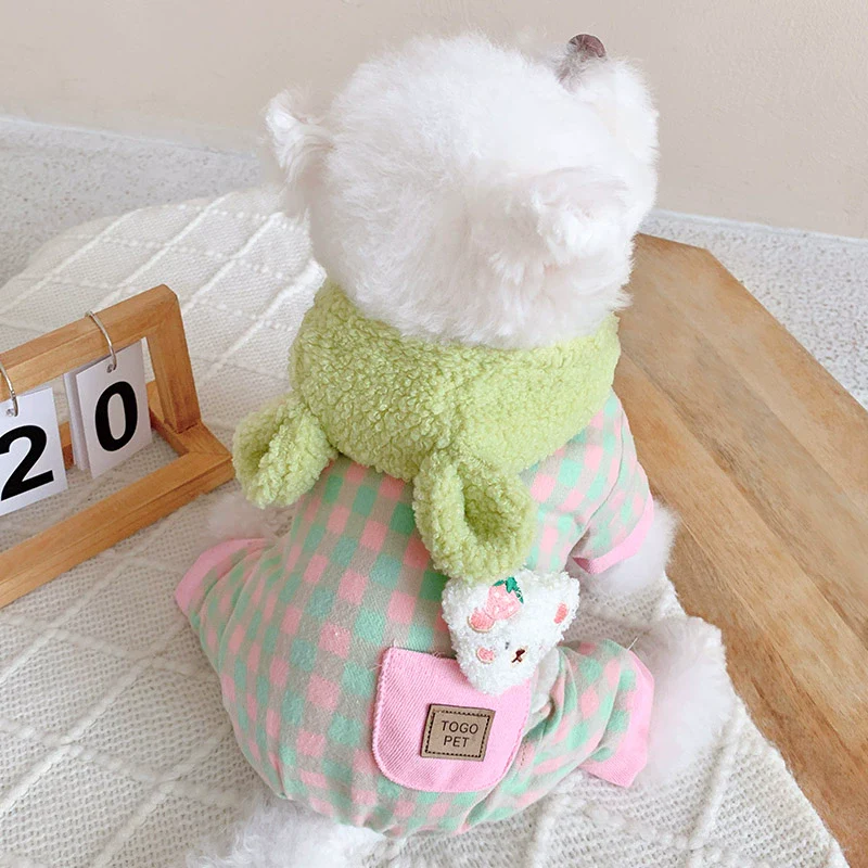 Fleece Plaid Color Block Hooded Dog Jumpsuits - immagine 6