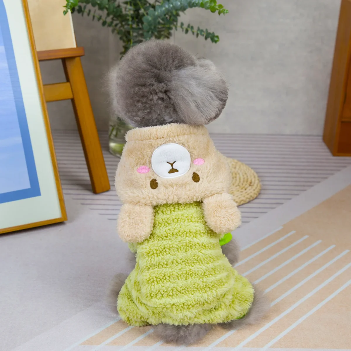 Fleece Striped Bear Head Hooded Dog Jumpsuits - immagine 4