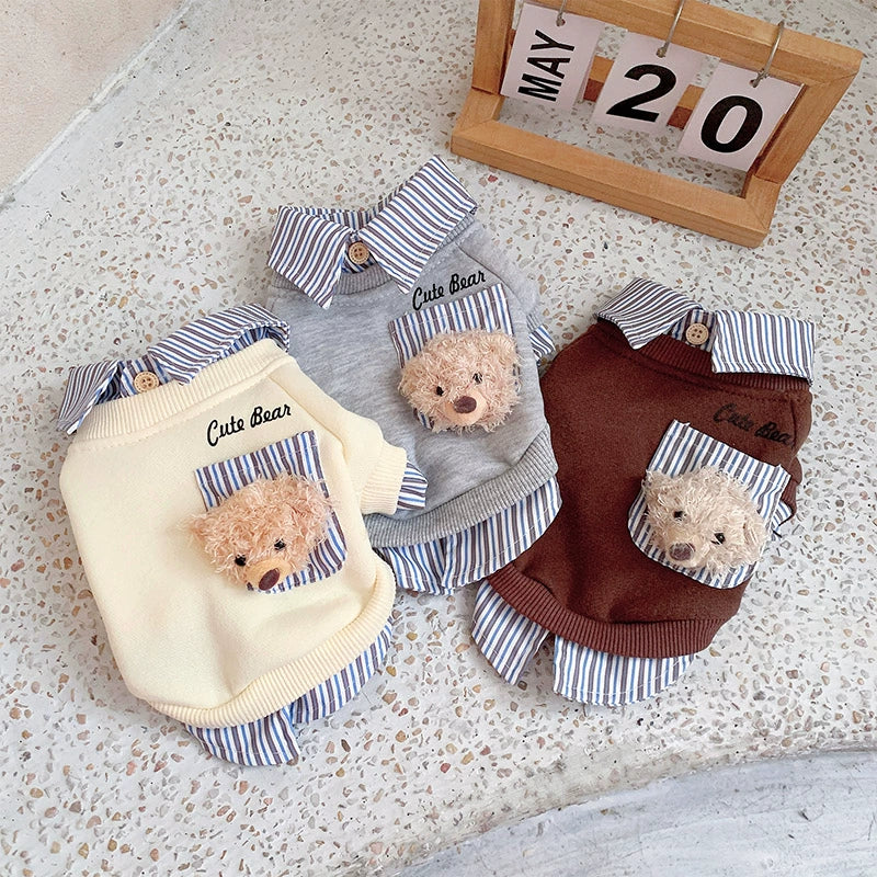 Casual Bear Decor Striped Shirt Dog Hoodie - immagine 5