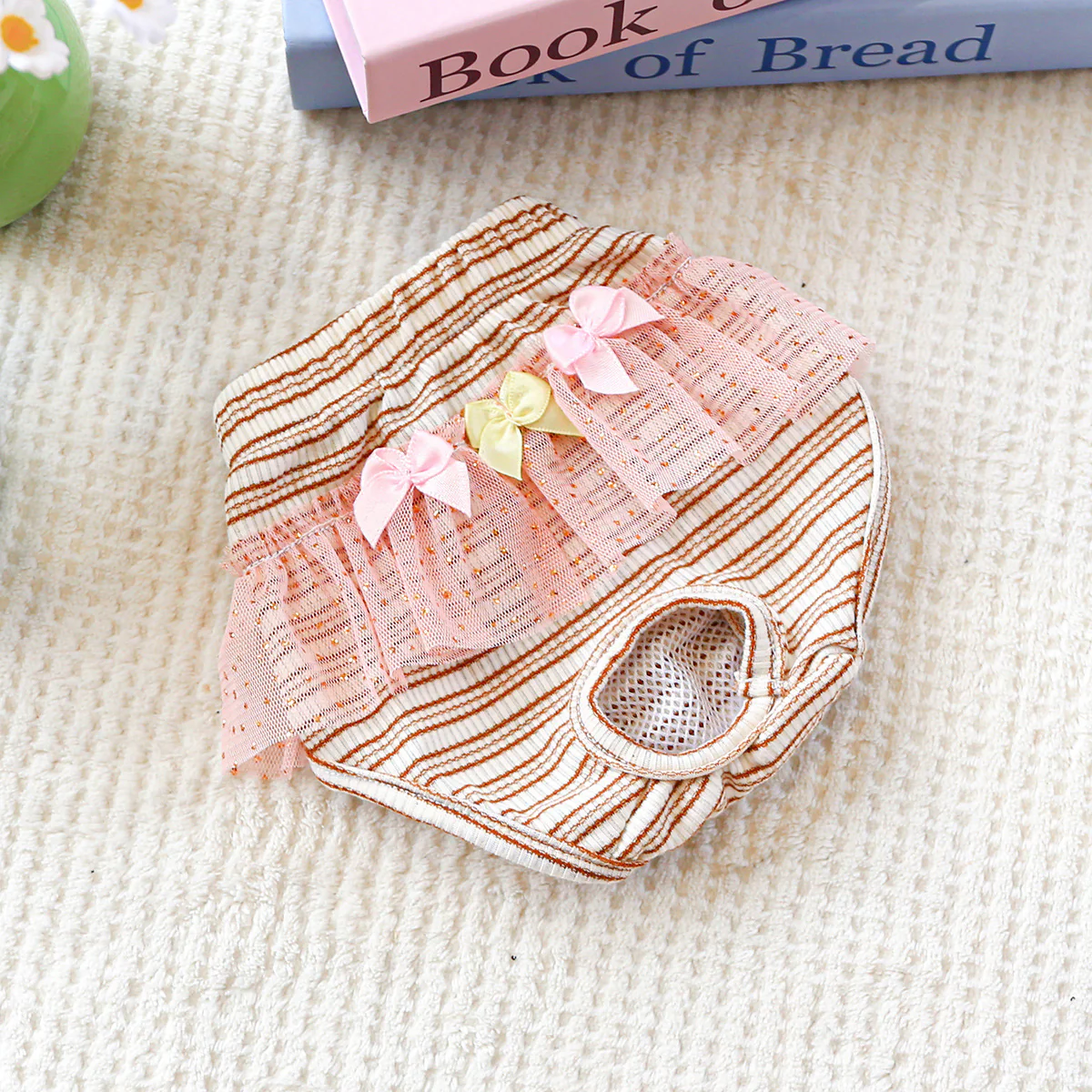 Washable Striped Bow Lace Dog Diaper Pants - immagine 5