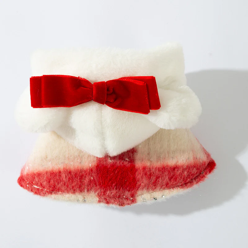 Bow Plaid Ruffled Fleece Dog Cat Dress/Cape - immagine 6