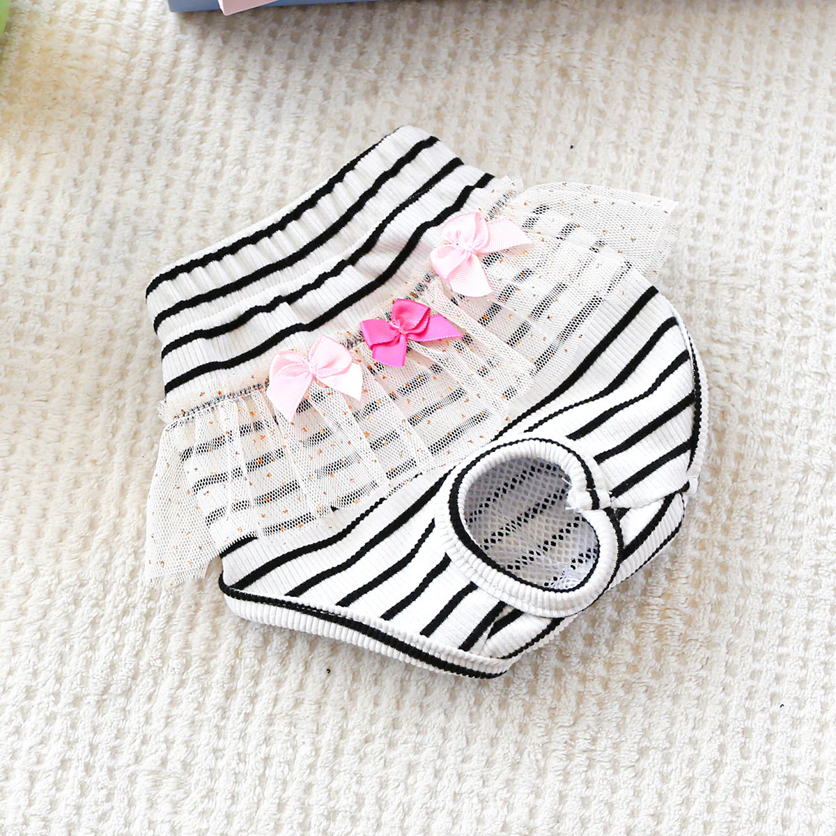Washable Striped Bow Lace Dog Diaper Pants - immagine 3