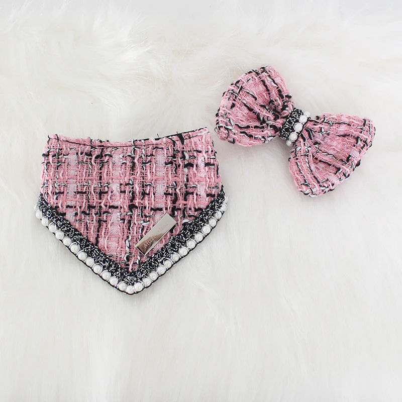 Sweet Plaid Pearl Dog Bib&Bow Set - immagine 5