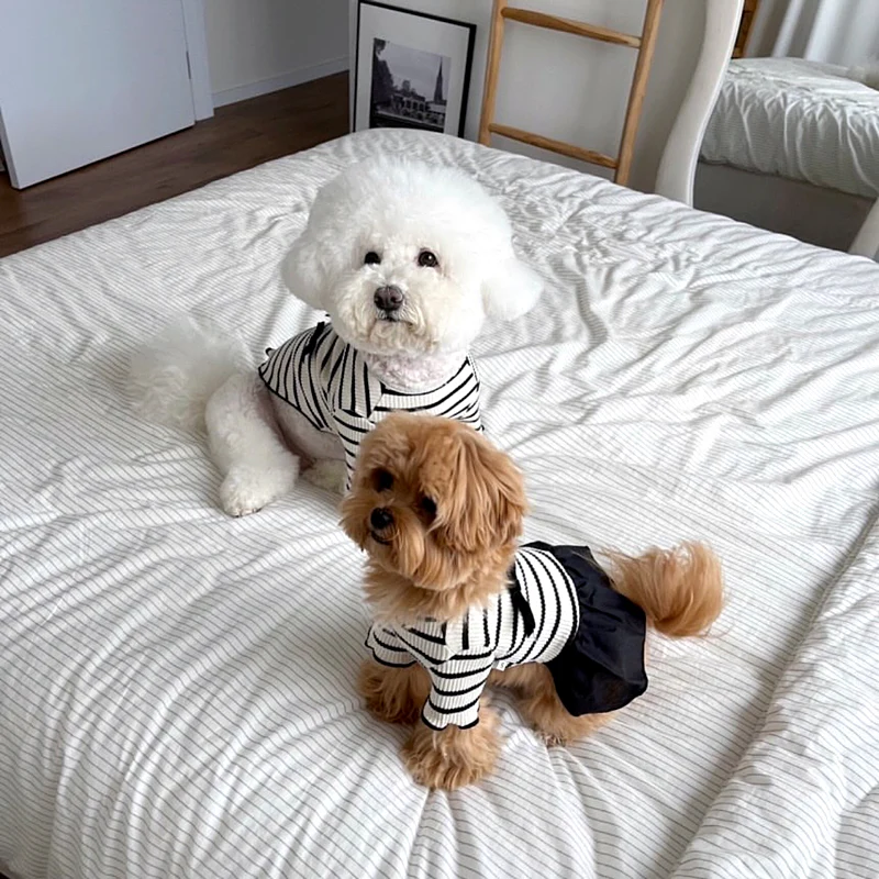 Black White Striped Bow Dog Cat Tee/Dress - immagine 7
