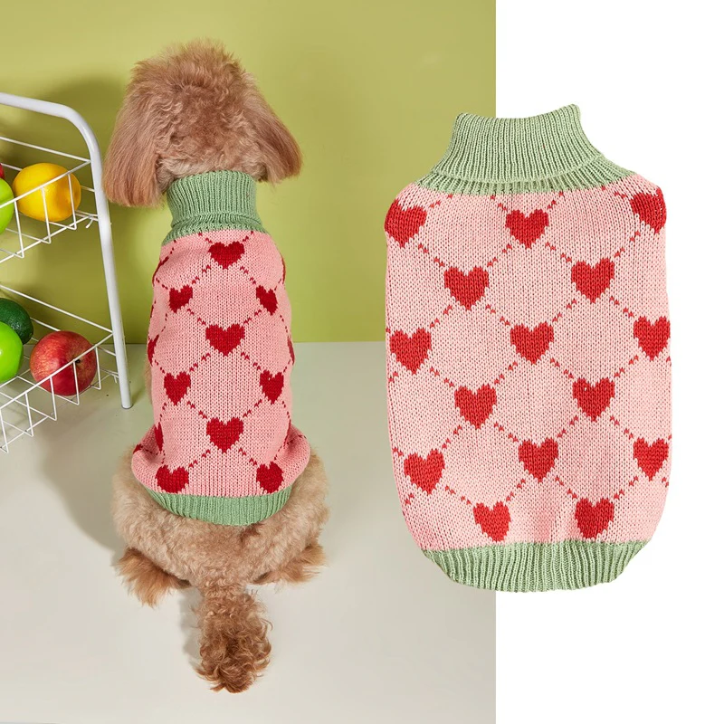 Color Block Heart Dog Cat Turtleneck Sweater - immagine 3