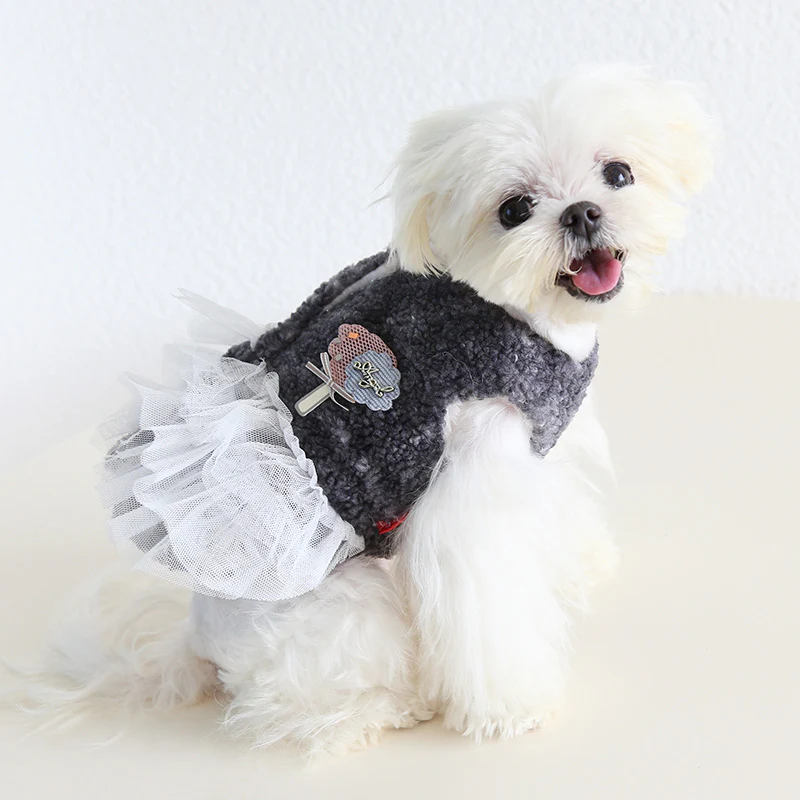 Fleece Flower Tree Rabbit Decor Dog Cat Lace Dress - immagine 6