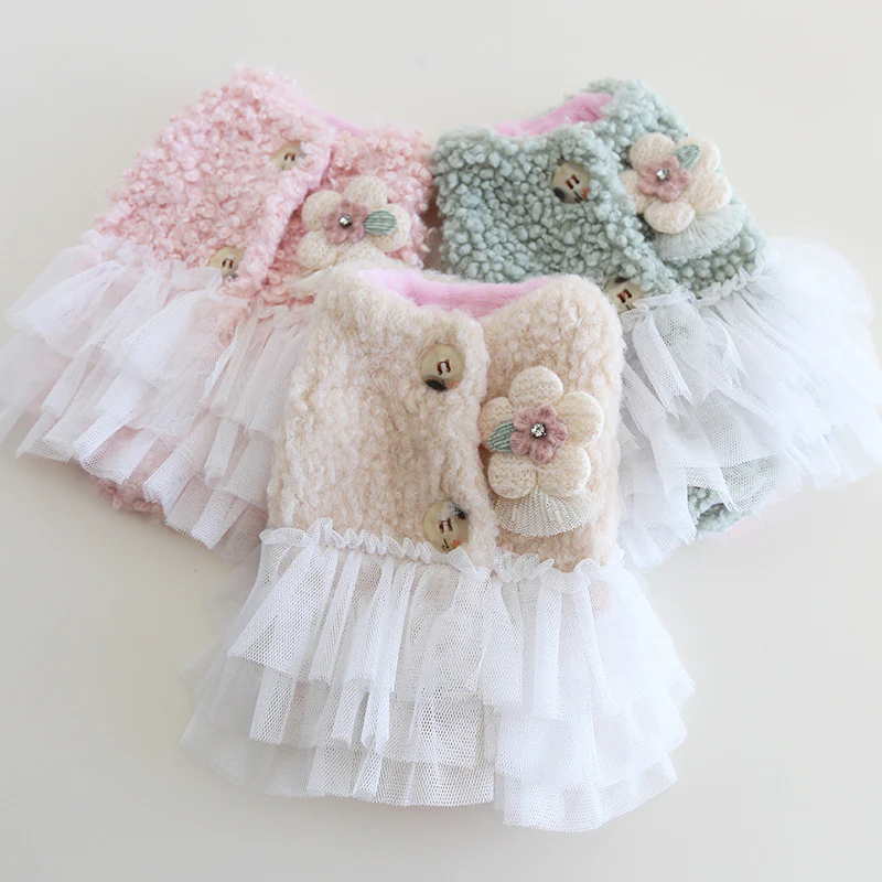 Fleece Flower Tree Rabbit Decor Dog Cat Lace Dress - immagine 9