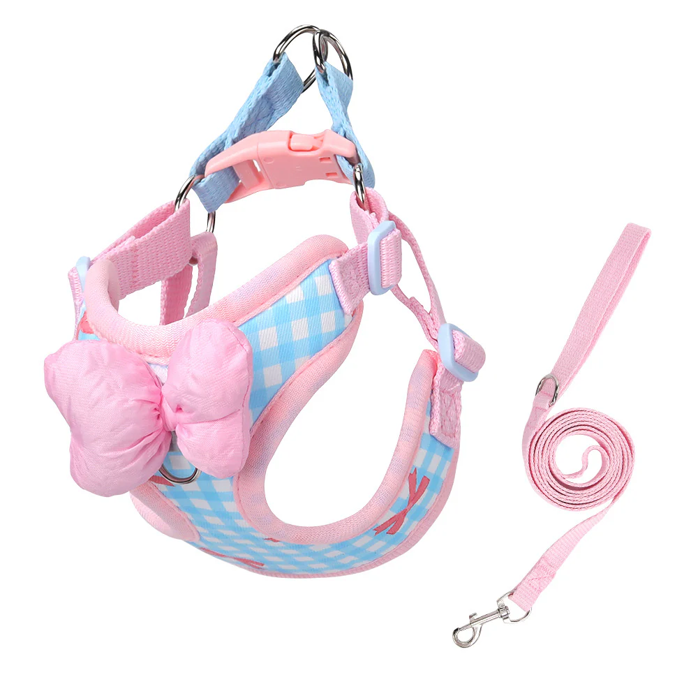 Bow Decor Plaid Color Block Dog Harness Leash - immagine 4