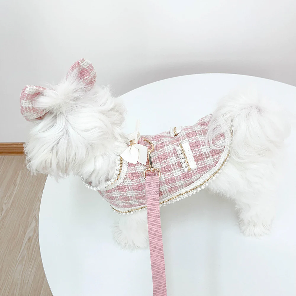 Elegant Pearl Dog Cat Cape Bow Leash Set - immagine 7