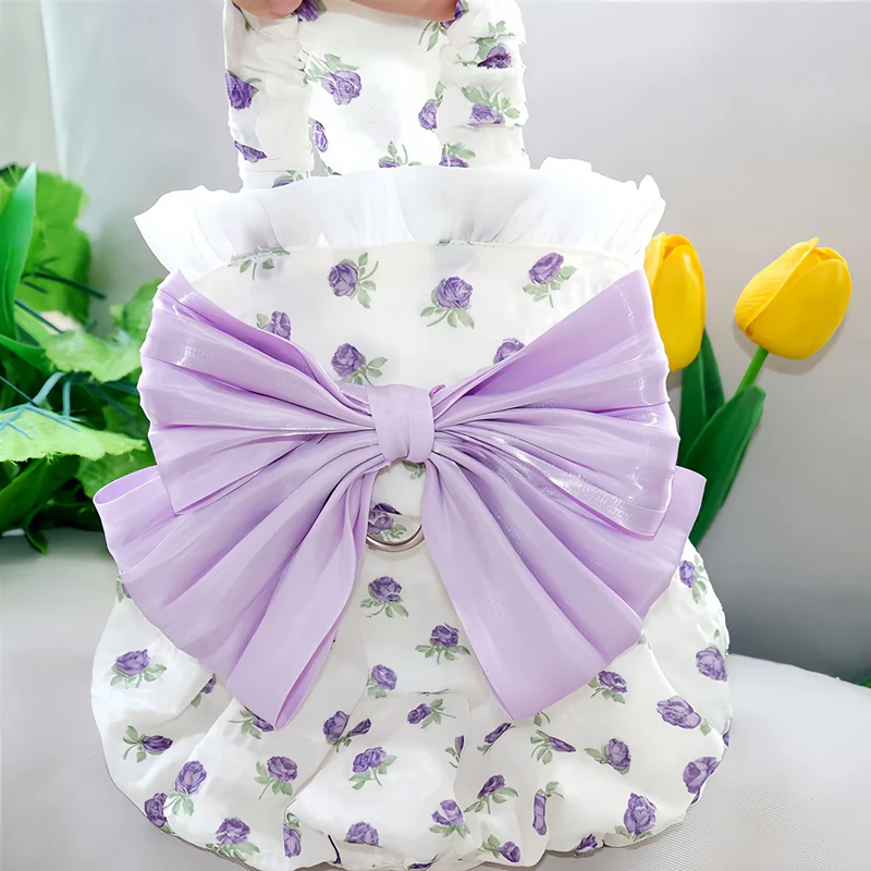 Bowknot Lace Collar Dog Harness Dress - immagine 3