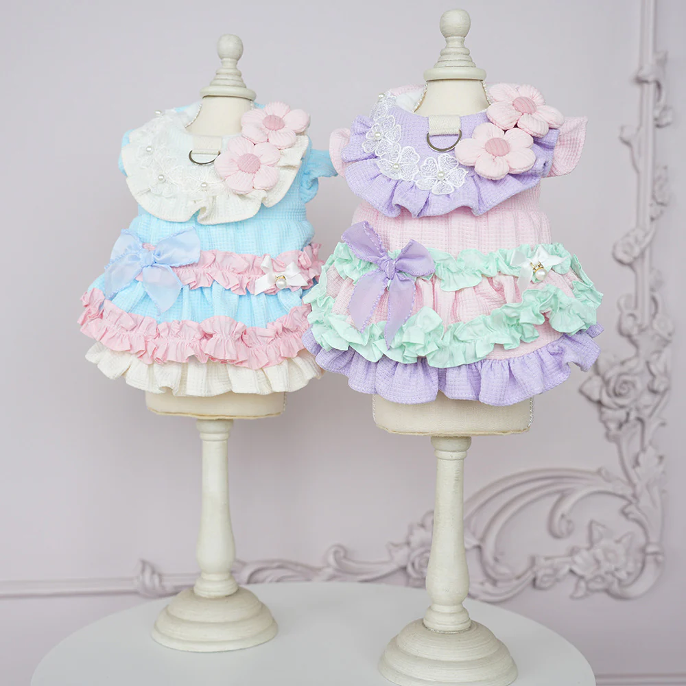 Sweet Flower Layered Color Block Dog Cat Dress - immagine 9