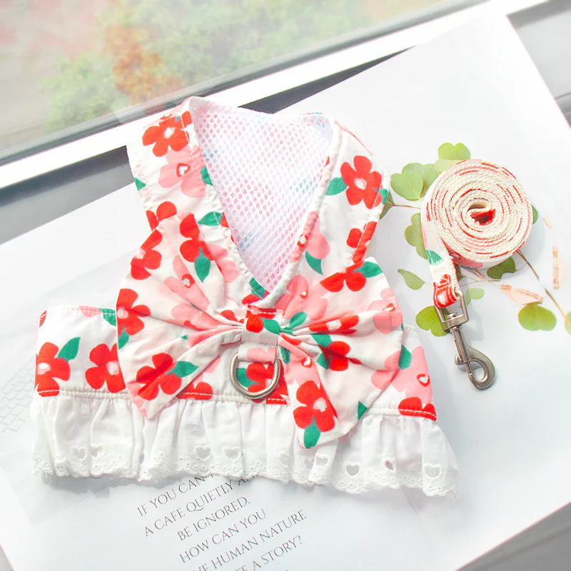 Multicolor Floral Dog Harness Dress/Vest Leash - immagine 5