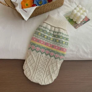 Beige Geometric Color Block Dog Cat Sweater