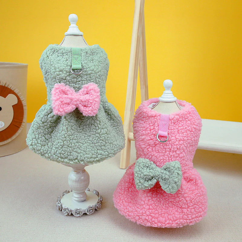 Fleece Sweet Bowknot Dog Dress Harness - immagine 8