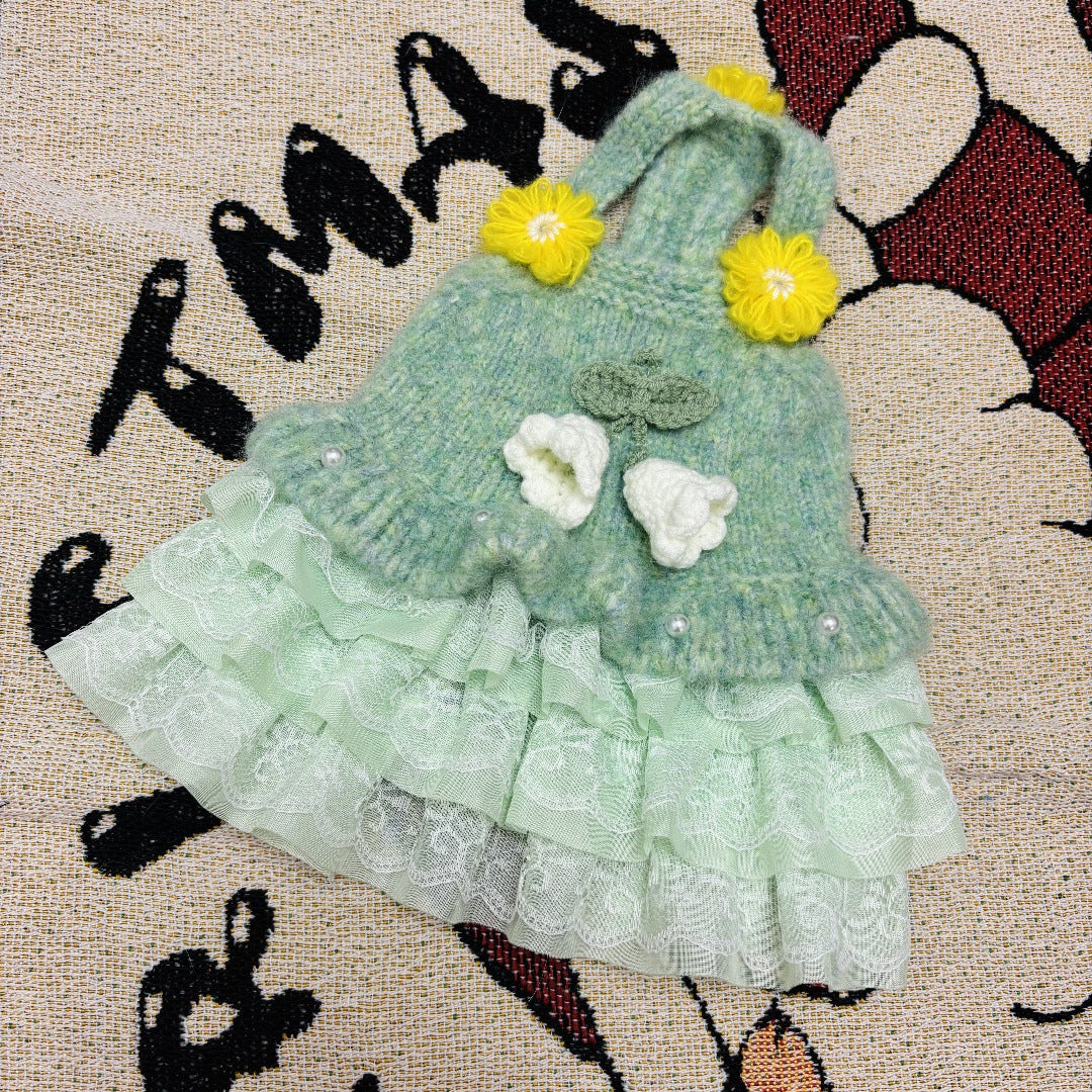 Sweet Cherry Flower Knitted Dog Cat Dress - immagine 5