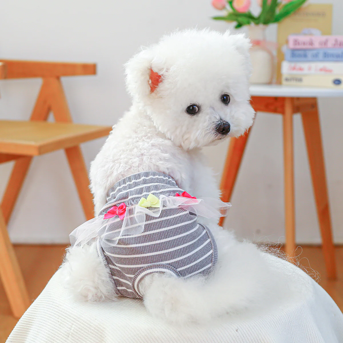 Washable Striped Bow Lace Dog Diaper Pants - immagine 6
