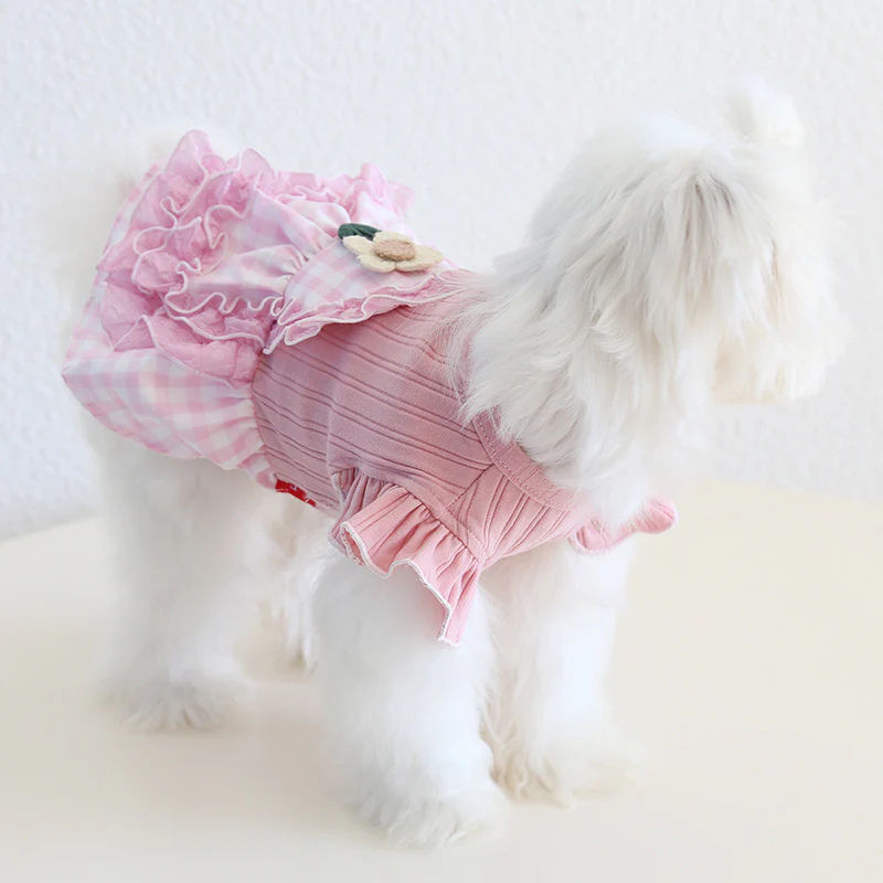 Sweet Flower Plaid Lace Dog Cat Dress - immagine 8