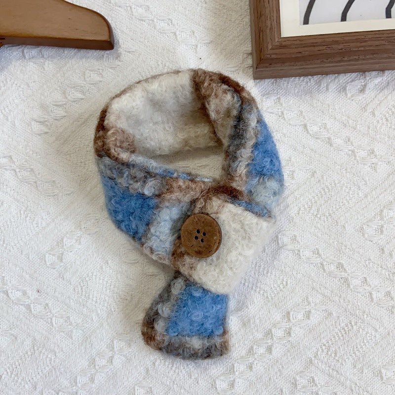 Plaid Pattern Buttoned Fleece Dog Cat Scarf - immagine 5