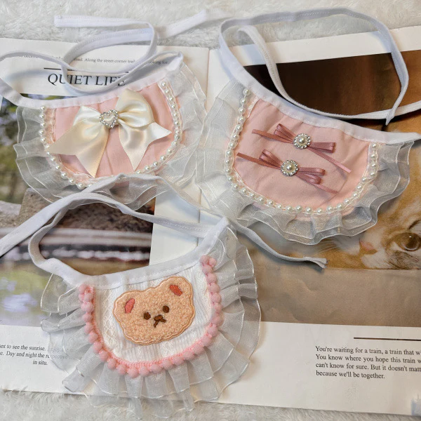 Pink Bow Dog Cat Bandana Bibs - immagine 2