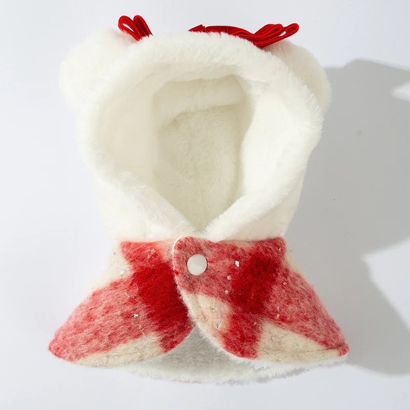 Bow Plaid Ruffled Fleece Dog Cat Dress/Cape - immagine 4