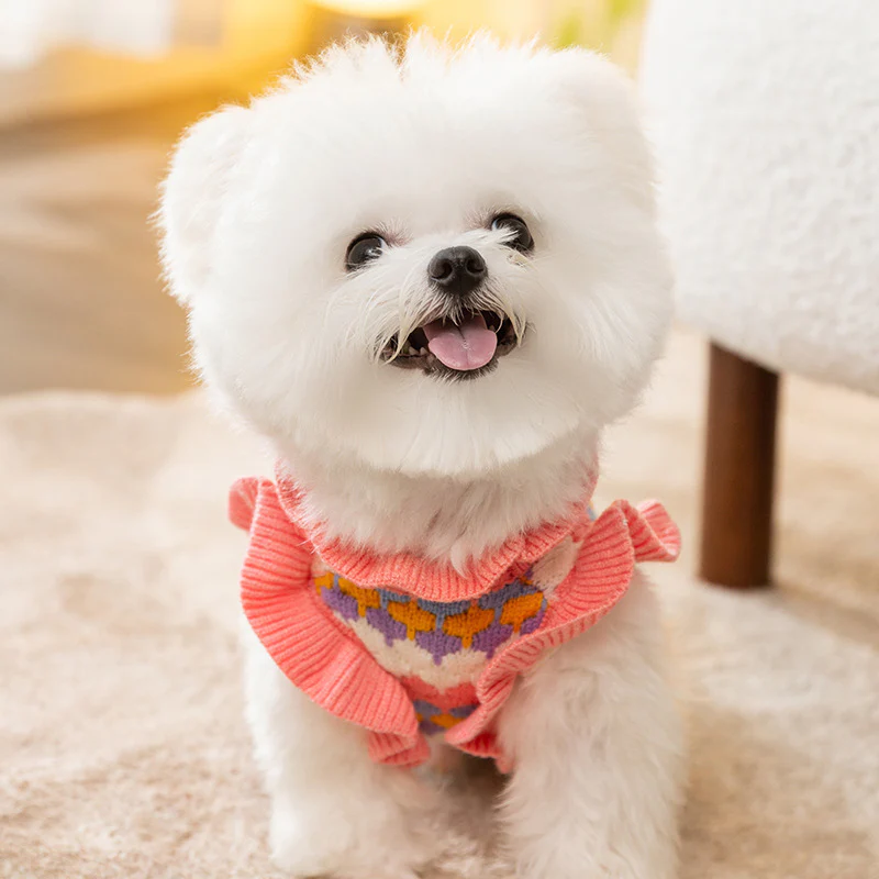 Sweet Knitted Flower Ruffled Sleeves Dog Cat Sweater - immagine 8